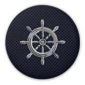 Chrome Nautical Wheel auf Navy Carbon Fibre Print Keramikknauf (Vorderseite)