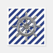 Chrome Nautical Wheel auf Navy Stripes Print Serviette (Vorderseite)