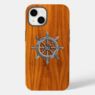 Chrome Nautical Wheel auf Teak Wood Print Case-Mate iPhone 14 Hülle