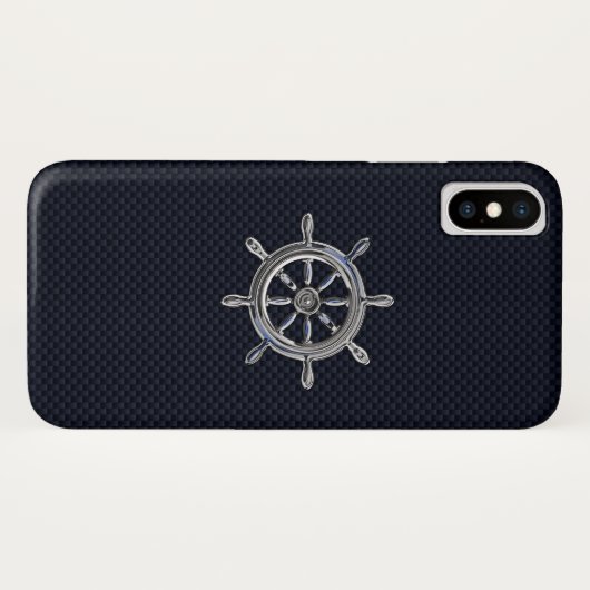 Chrome Nautical Wheel on Carbon Fibre Print Case-Mate iPhone Hülle (Rückseite (Horizontal))