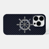 Chrome Nautical Wheel on Carbon Fibre Print iPhone Hülle (Rückseite (Horizontal))