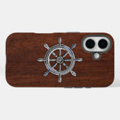 Chrome Nautical Wheel onWet Mahogany Print Case-Mate iPhone Hülle (Rückseite (Horizontal))