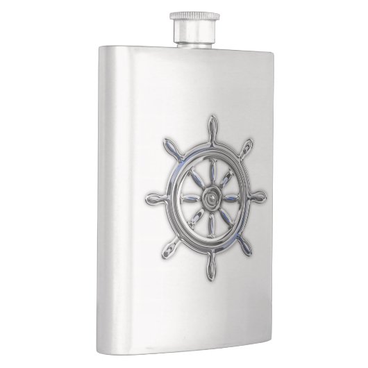 Chrome Nautical Wheel Print Flachmann (Rechts)