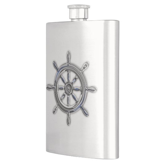 Chrome Nautical Wheel Print Flachmann (Links)