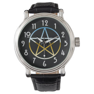 Chrome-Pentagramm auf Schwarz Armbanduhr