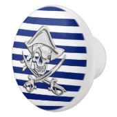 Chrome Pirate auf Nautical Navy Blue Stripes Print Keramikknauf (Rechts)