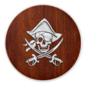 Chrome Pirate auf nautischem Mahogany Grain Print Keramikknauf (Vorderseite)
