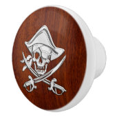 Chrome Pirate auf nautischem Mahogany Grain Print Keramikknauf (Rechts)