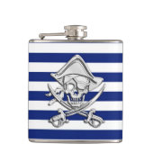 Chrome Pirate auf Navy Stripes Flachmann (Vorderseite)
