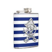 Chrome Pirate auf Navy Stripes Flachmann (Rechts)