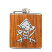 Chrome Pirate auf Teak Print Flachmann (Vorderseite)