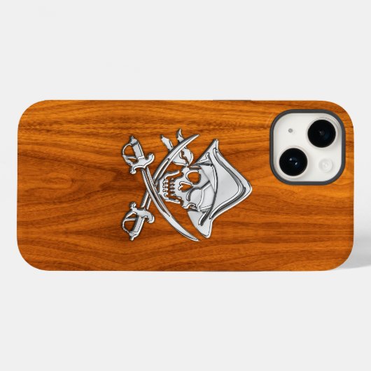 Chrome Pirate Crossbones auf Teak Wood Case-Mate iPhone Hülle (Rückseite (Horizontal))