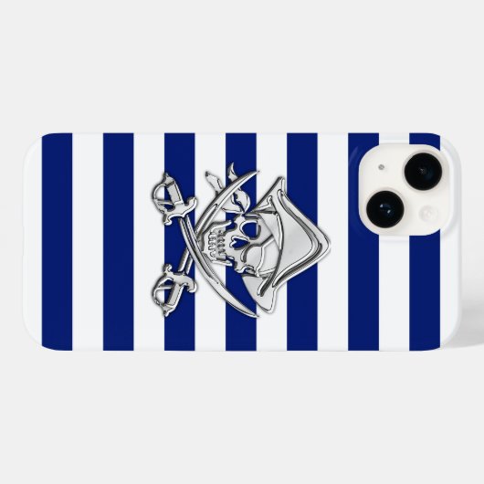 Chrome Pirate Crossbones Print on Navy Strips Case-Mate iPhone Hülle (Rückseite (Horizontal))