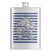 Chrome Pirate Nautical on Navy Stripes Print Flachmann (Vorderseite)