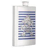 Chrome Pirate Nautical on Navy Stripes Print Flachmann (Rechts)