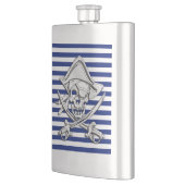 Chrome Pirate Nautical on Navy Stripes Print Flachmann (Links)