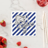 Chrome Pirate Nautical on Navy Stripes Print Serviette (Beispiel)