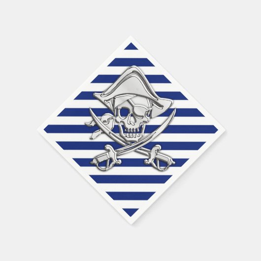 Chrome Pirate Nautical on Navy Stripes Print Serviette (Ecke)