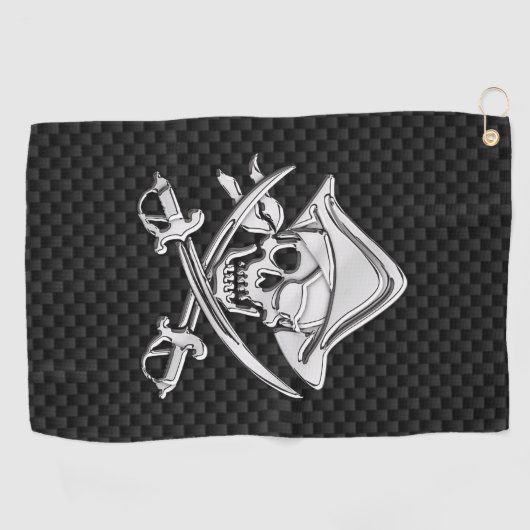 Chrome Pirate on Carbon Fibre Print Decor Golfhandtuch (Horizontal)