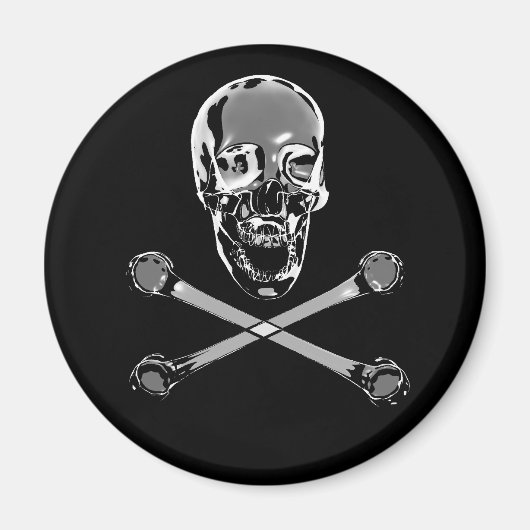 Chrome Pirate Skull und Crossbones Magnet (Vorne)