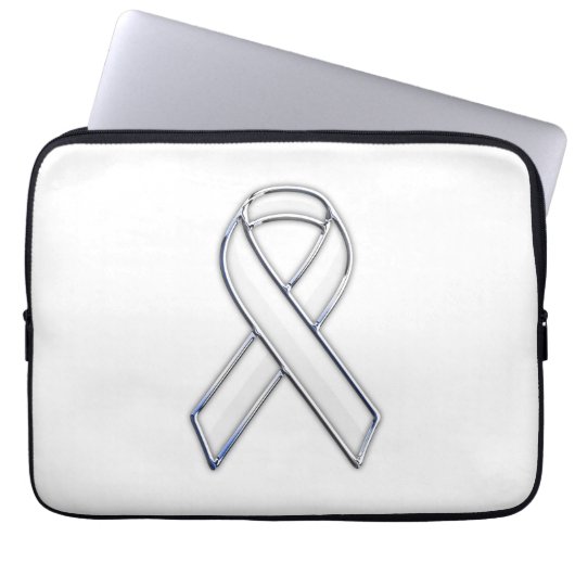 Chrome Print Belted White Ribbon Awareness Laptopschutzhülle (Vorderseite)