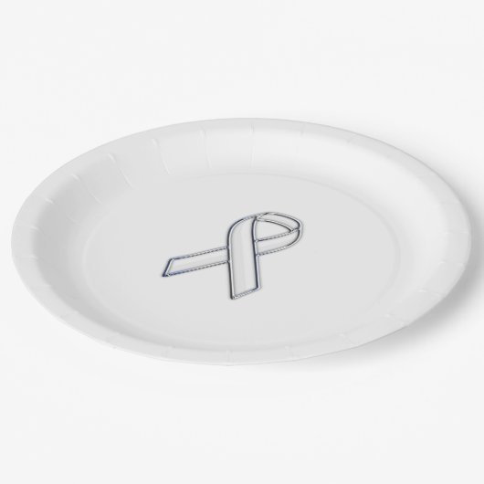 Chrome Print Belted White Ribbon Awareness Pappteller (Schrägansicht)