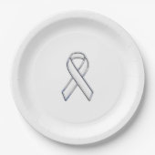 Chrome Print Belted White Ribbon Awareness Pappteller (Vorderseite)
