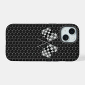 Chrome Racing Flags auf Honeycombs iPhone 15 Hülle (Rückseite (Horizontal))