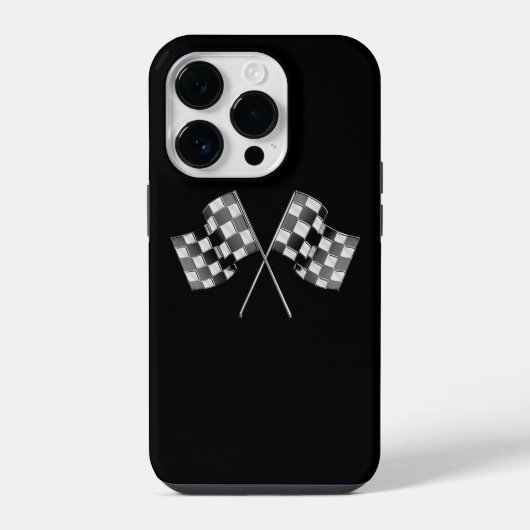 Chrome Racing Flags auf schwarz iPhone Hülle (Rückseite)