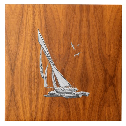 Chrome Regatta Relief boat on Teak Veneer Styles Fliese (Vorderseite)