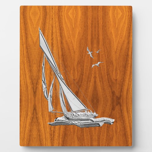Chrome Regatta Relief boat on Teak Veneer Styles Fotoplatte (Vorderseite)
