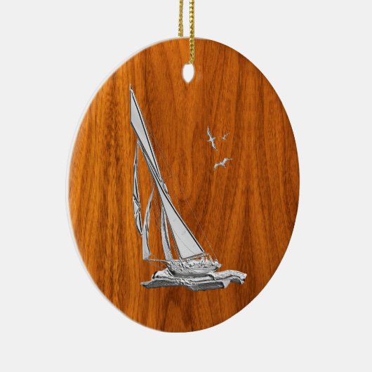 Chrome Regatta Relief boat on Teak Veneer Styles Keramik Ornament (Rechts)