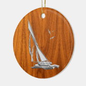 Chrome Regatta Relief boat on Teak Veneer Styles Keramik Ornament (Links)
