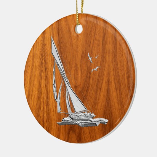 Chrome Regatta Relief boat on Teak Veneer Styles Keramik Ornament (Links)