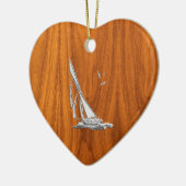 Chrome Regatta Relief boat on Teak Veneer Styles Keramik Ornament (Links)