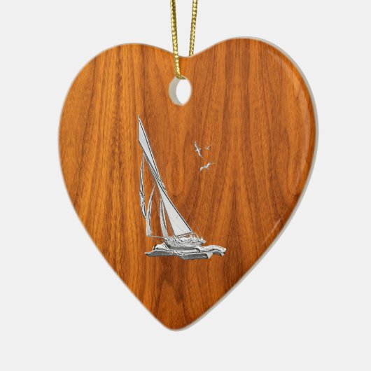 Chrome Regatta Relief boat on Teak Veneer Styles Keramik Ornament (Links)