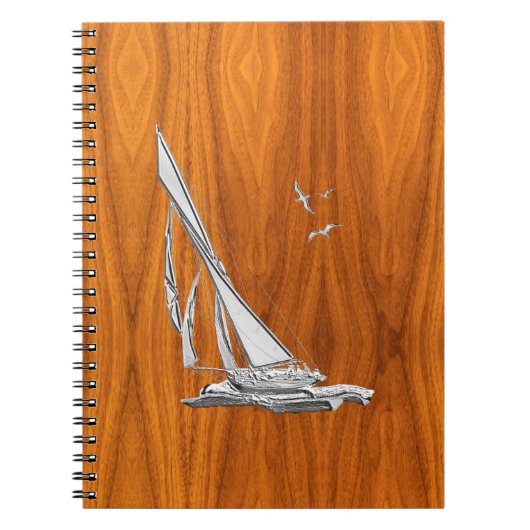 Chrome Regatta Relief boat on Teak Veneer Styles Notizblock (Vorderseite)