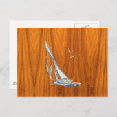 Chrome Regatta Relief boat on Teak Veneer Styles Postkarte (Vorne/Hinten)