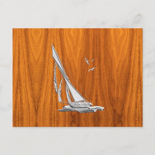 Chrome Regatta Relief boat on Teak Veneer Styles Postkarte (Vorderseite)