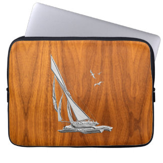 Chrome Regatta Sailboat on Teak Veneer Styles Laptopschutzhülle