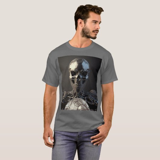 Chrome Robot Soccer Skull - Soccer T - Shirt (Vorne ganz)