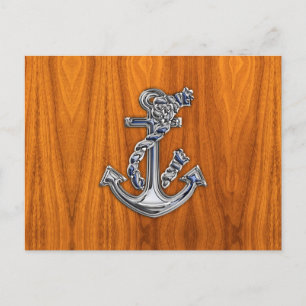 Chrome Rope Anchor auf Teak Veneer Postkarte
