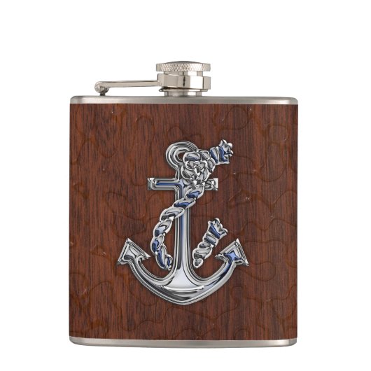 Chrome Rope Anchor auf Wet Mahogany Print Flachmann (Vorderseite)