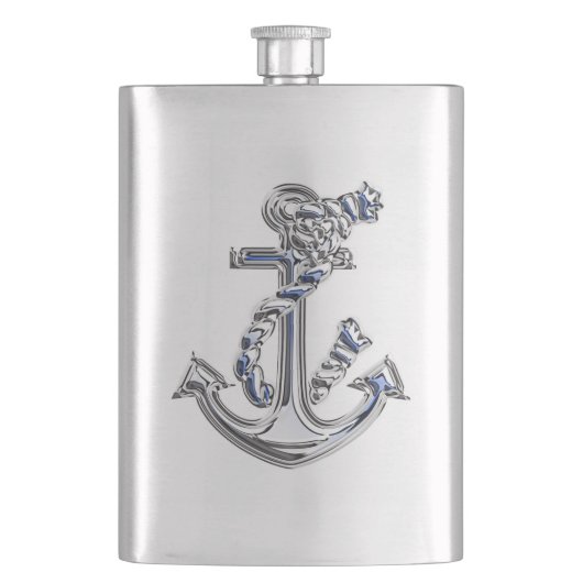 Chrome Rope Anchor Nautical Print Flachmann (Vorderseite)