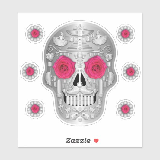 Chrome (Rosa Rose) Calavera Sticker (Blatt)