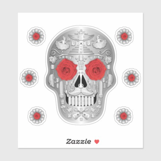 Chrome (Rote Rose) Calavera Sticker (Blatt)