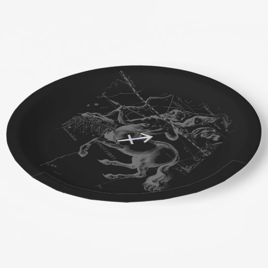 Chrome Sagittarius Zodiac Sign auf Hevelius Decor Pappteller (Schrägansicht)