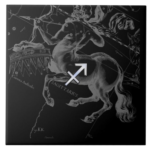 Chrome Sagittarius Zodiac Sign Hevelius circa 1690 Fliese (Vorderseite)