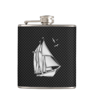 Chrome Sailboat auf Carbon Fibre Print Flachmann
