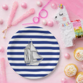 Chrome Sailboat auf nautischen Streifen Pappteller (Party)